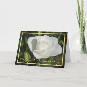 Carte Happy First Anniversary White Rose Elegant Cursive