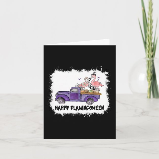 Carte Happy Flamingoween Flamant rose rose Halloween Ske (Devant)