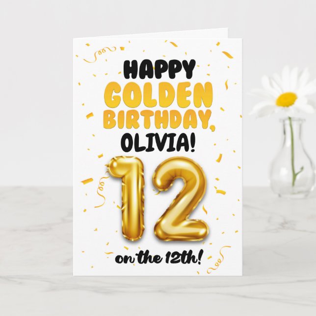 Carte Happy Golden Birthday, 12th Birthday Card for Kids (Petite plante)