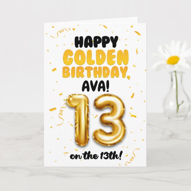Carte Happy Golden Birthday, 13th Birthday Card for Teen (Petite plante)