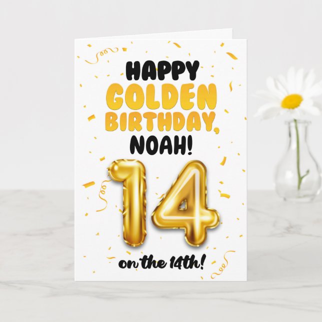 Carte Happy Golden Birthday, 14th Birthday Card for Teen (Petite plante)