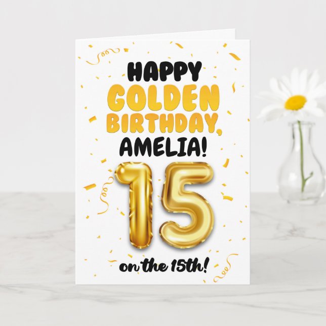 Carte Happy Golden Birthday, 15th Birthday Card for Teen (Petite plante)