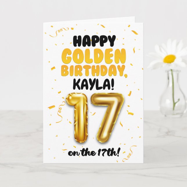 Carte Happy Golden Birthday, 17th Birthday Card for Teen (Petite plante)