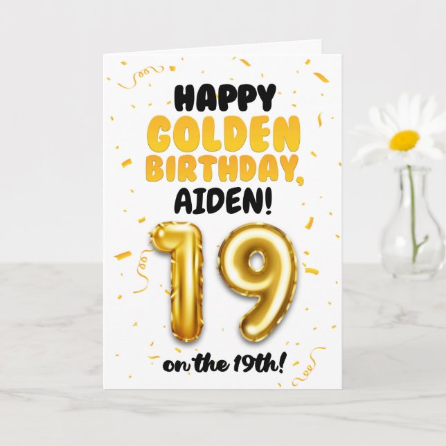 Carte Happy Golden Birthday, 19th Birthday Card  (Petite plante)