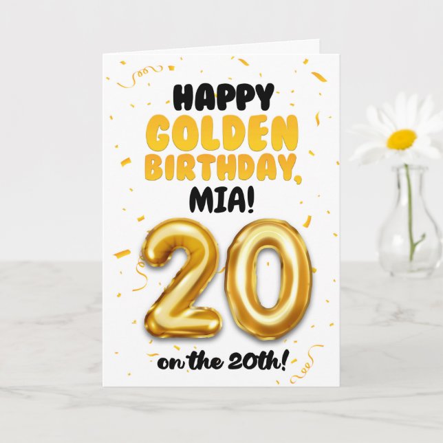 Carte Happy Golden Birthday, 20th Birthday Card  (Petite plante)