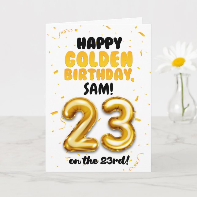 Carte Happy Golden Birthday, 23rd Birthday Card  (Petite plante)