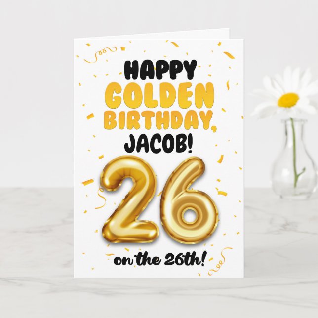 Carte Happy Golden Birthday, 26th Birthday Card  (Petite plante)
