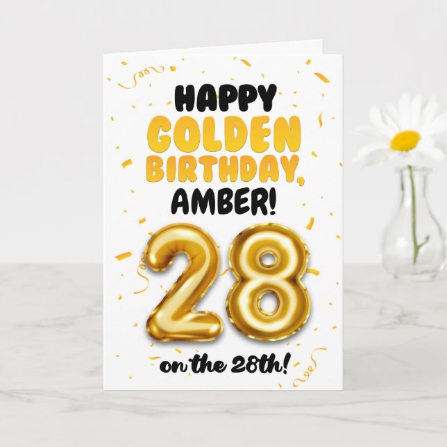 Carte Happy Golden Birthday, 28th Birthday Card  (Petite plante)