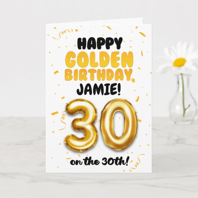 Carte Happy Golden Birthday, 30th Birthday Card  (Petite plante)