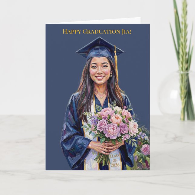 Carte  Happy Graduation Floral Asian Woman Graduation (Devant)