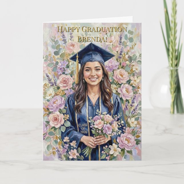 Carte Happy Graduation Floral Girl Oil Painting Personal (Devant)
