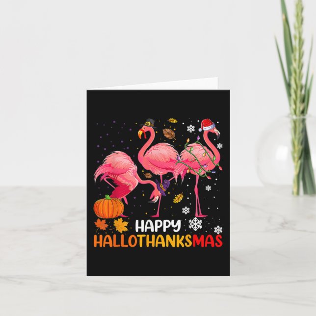 Carte Happy Hallothanksmas Flamant rose (Devant)