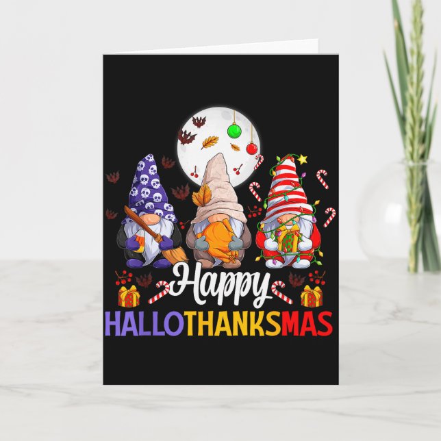 Carte Happy Hallothanksmas Gnomes Lover Halloween Merry  (Devant)