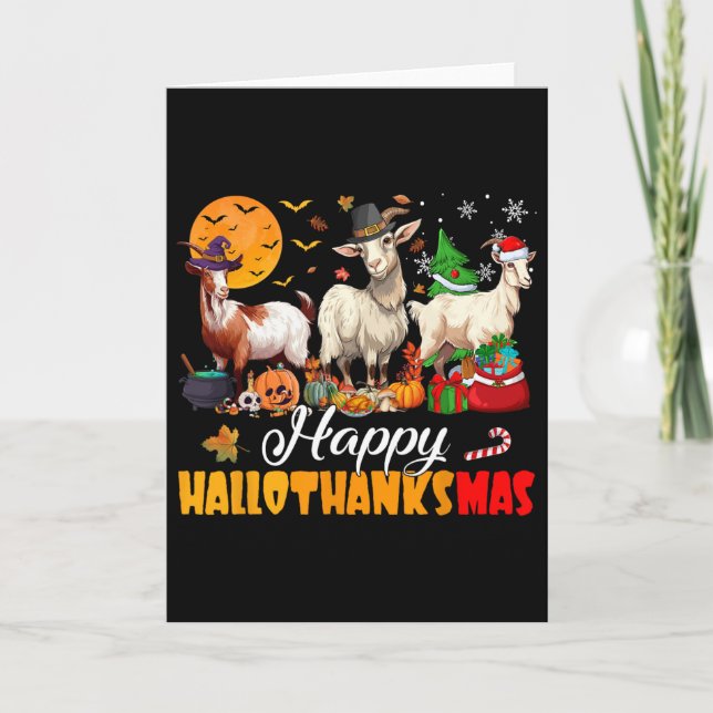 Carte Happy Hallothanksmas Goat Halloween Thanksgiving C (Devant)
