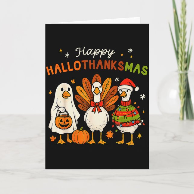 Carte Happy Hallothanksmas Goose Halloween Thanksgiving  (Devant)