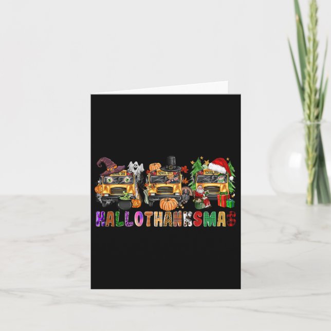 Carte Happy Hallothanksmas School Bus Halloween Joyeux C (Devant)