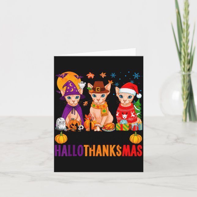 Carte Happy Hallothanksmas Sphynx Cats Halloween Thanksg (Devant)