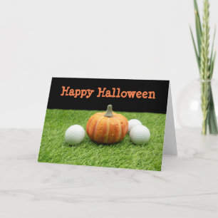 Carte Happy Halloween avec balle de golf et citrouille