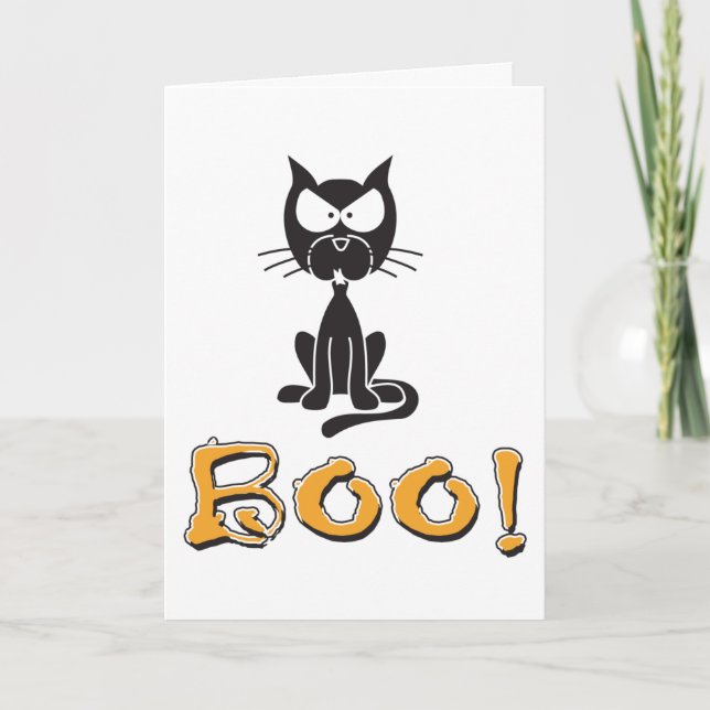 Carte Happy Halloween Boo Chat noir (Devant)