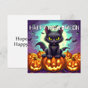 Carte Happy Halloween Chat chauve Noir