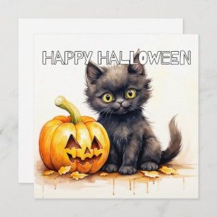 Carte Happy Halloween Chat Kitty Noir