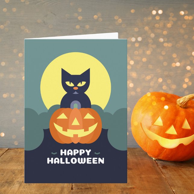 Carte Happy Halloween Chat noir et Citrouille (Créateur téléchargé)
