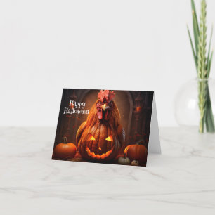 Carte Happy Halloween Chicken Rooster Citrouille papier