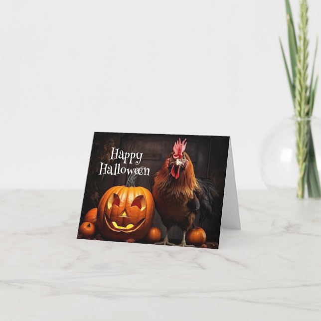 Carte Happy Halloween Chicken Rooster Citrouille papier  (Devant)