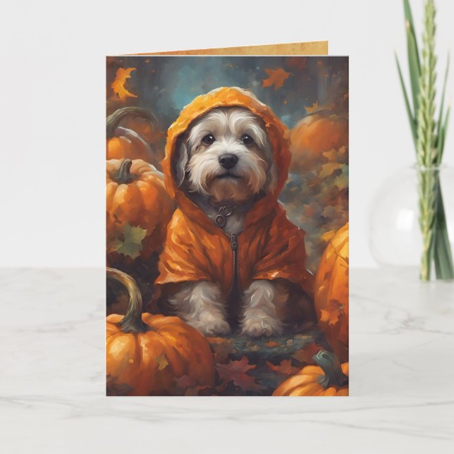 Carte Happy Halloween chiot et Citrouille, mignon chien (Devant)