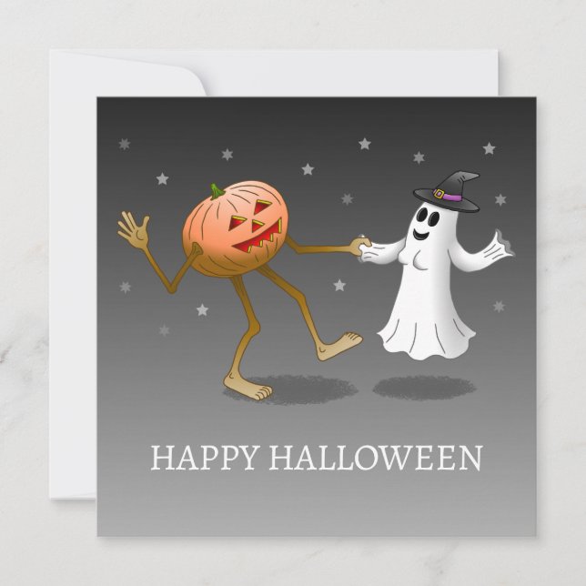 Carte Happy Halloween Citrouille et Ghost Card (Devant)