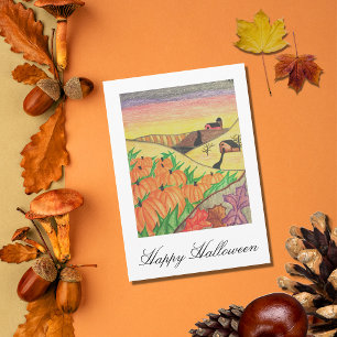 Carte Happy Halloween Citrouilles Harvest Folk Art