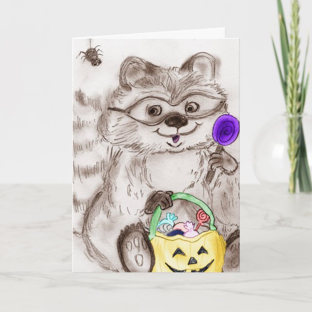 Carte Happy Halloween Costumed Raccoon (Devant)