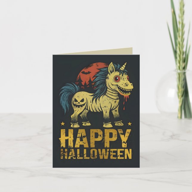 Carte Happy Halloween Déplaisant Unicorn (Devant)