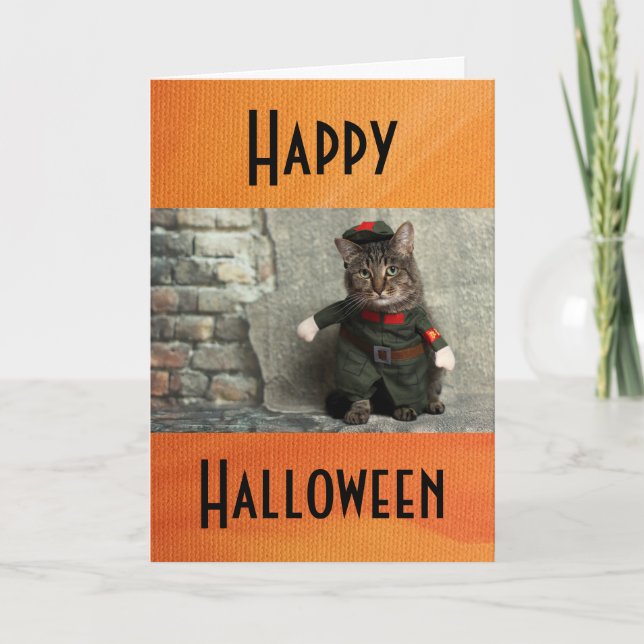 Carte Happy Halloween drôle Costume de chat Humour (Devant)