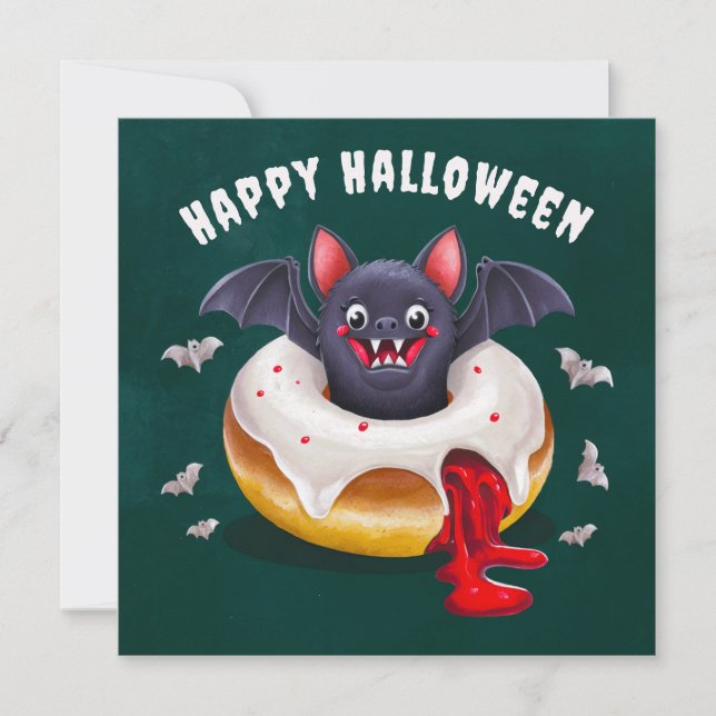 Carte Happy Halloween Éffrayant Chat et beignets sucrés  (Devant)