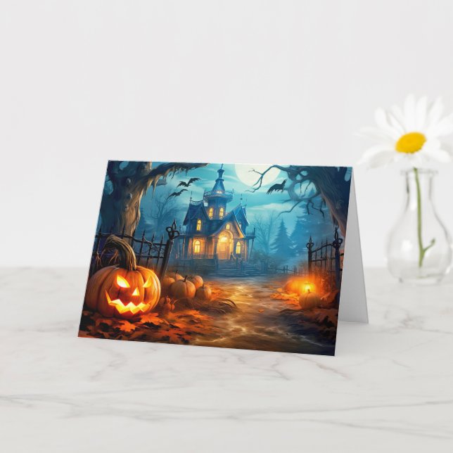 Carte Happy Halloween Éffrayant Haunted Manor (Petite plante)