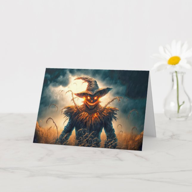 Carte Happy Halloween Éffrayant Scarecrow (Petite plante)