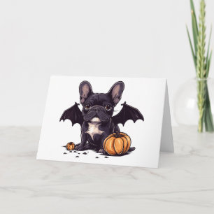 Carte Happy Halloween Français Bulldog Bat Wings Citroui
