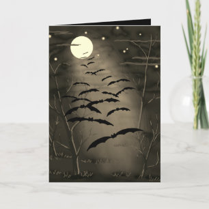 Carte Happy Halloween Full Yellow Moon chauves-souris Vi