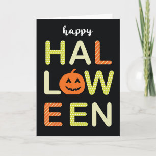 Carte Happy Halloween Gras Colorful Lettres sur Noir