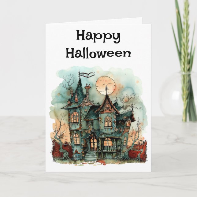 Carte Happy Halloween Haunted House Salutation (Devant)