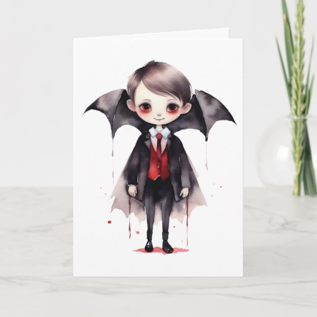 Carte Happy Halloween Kid Vampire Salutation (Devant)