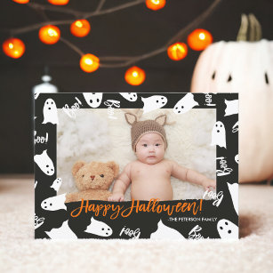 Carte Happy Halloween mignon fantômes boite photo