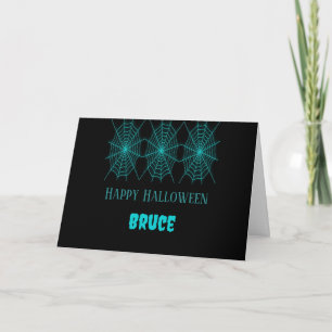 Carte Happy Halloween neon bleu spiderweb noir