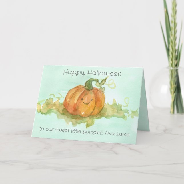 Carte Happy Halloween Petit Citrouille Nom personnalisé (Devant)
