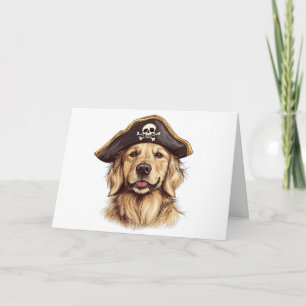 Carte Happy Halloween Pirate Golden Retriever Crâne chie