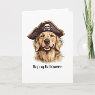 Carte Happy Halloween Pirate Golden Retriever Crâne chie