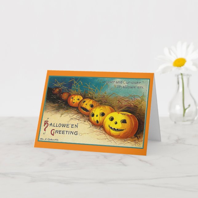 Carte Happy Halloween salutations Citrouilles dans une r (Petite plante)