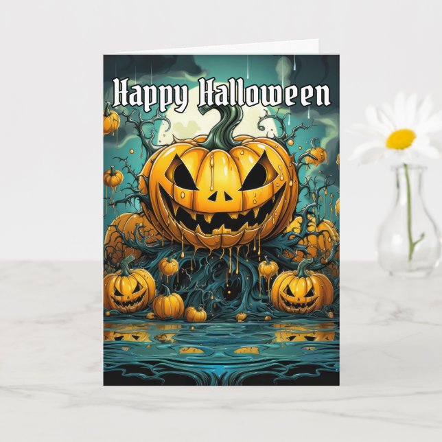 Carte Happy Halloween Scary Citrouille Design (Petite plante)