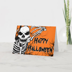 Carte Happy Halloween Skeleton Orange Black Éffrayant
